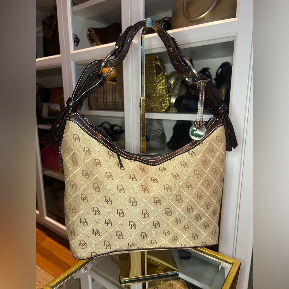 Brown Dooney & Bourke Canvas Monogram with Leather Trim Hobo